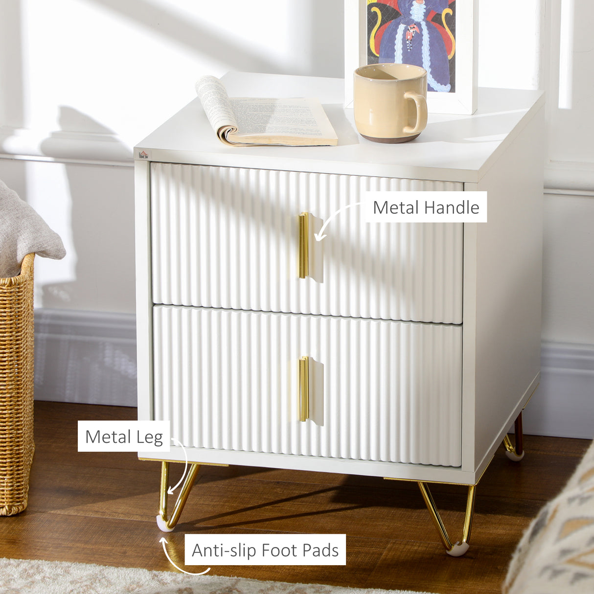 Wooden Bedside Cabinet 40cm Wide in Set Of 2 - Velmora