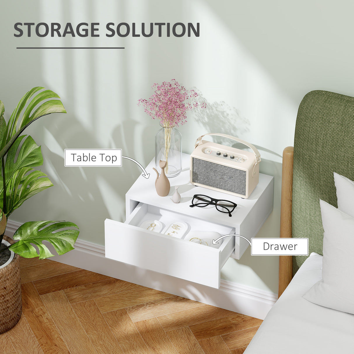 Wooden Bedside Cabinet 40cm Wide Wall Hung - Velmora
