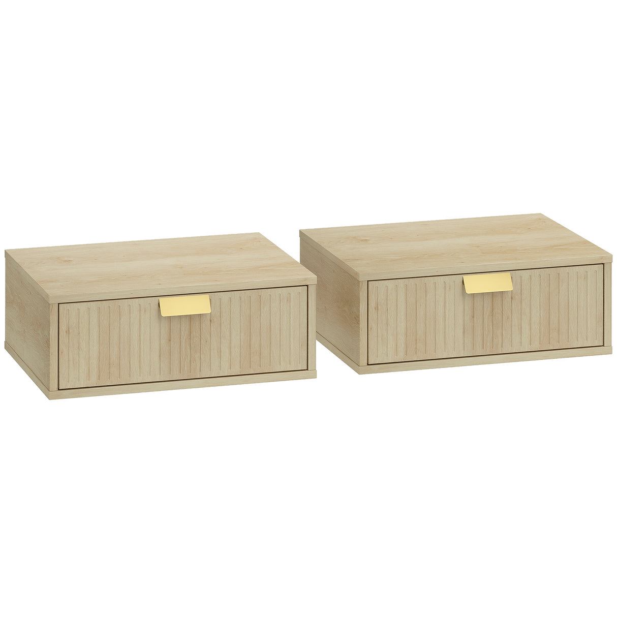 Wooden Bedside Cabinet 40cm Wide Wall Hung With 1 Drawer And Alloy Handle in Set Of 2 - Velmora