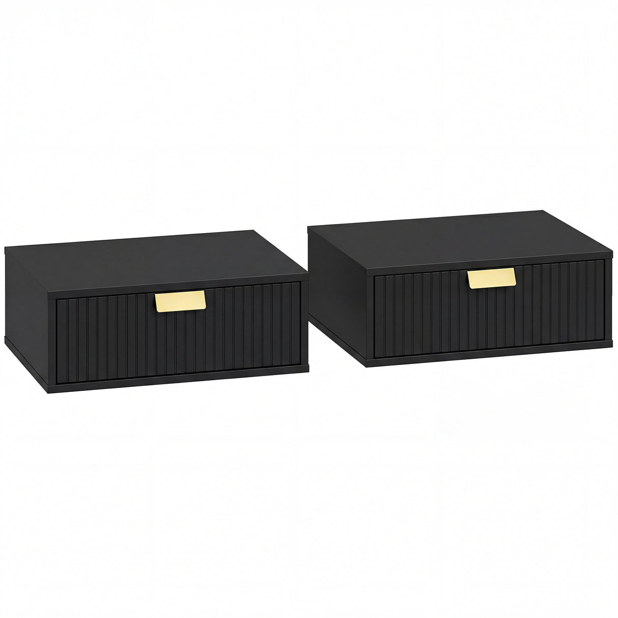Wooden Bedside Cabinet 40cm Wide Wall Hung With 1 Drawer And Alloy Handle in Set Of 2 - Velmora