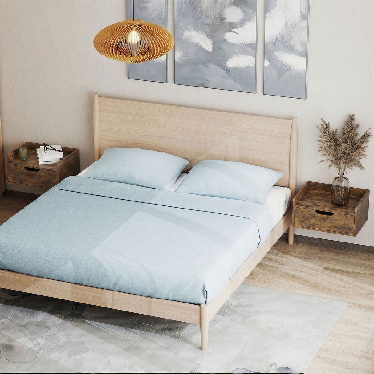 Wooden Bedside Cabinet 40cm Wide Wall Hung With 1 Drawer in Set Of 2 - Velmora