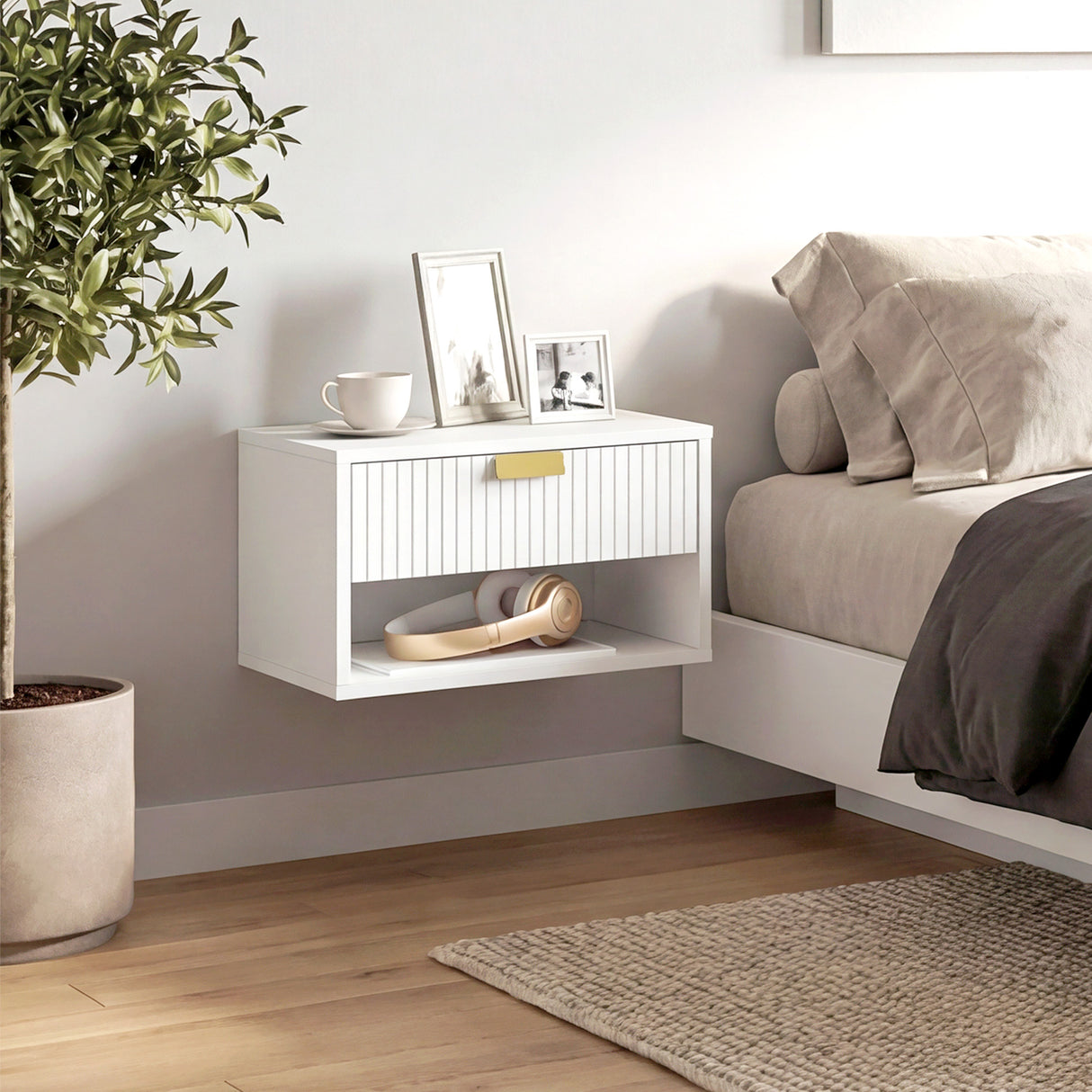 Wooden Bedside Cabinet 40cm Wide Wall Mounted in Set Of 2 - Velmora