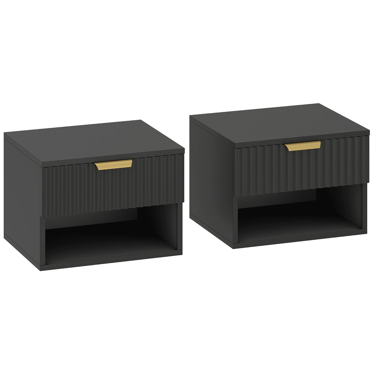 Wooden Bedside Cabinet 40cm Wide Wall Mounted With 1 Drawer And Open Shelf in Set Of 2 - Velmora