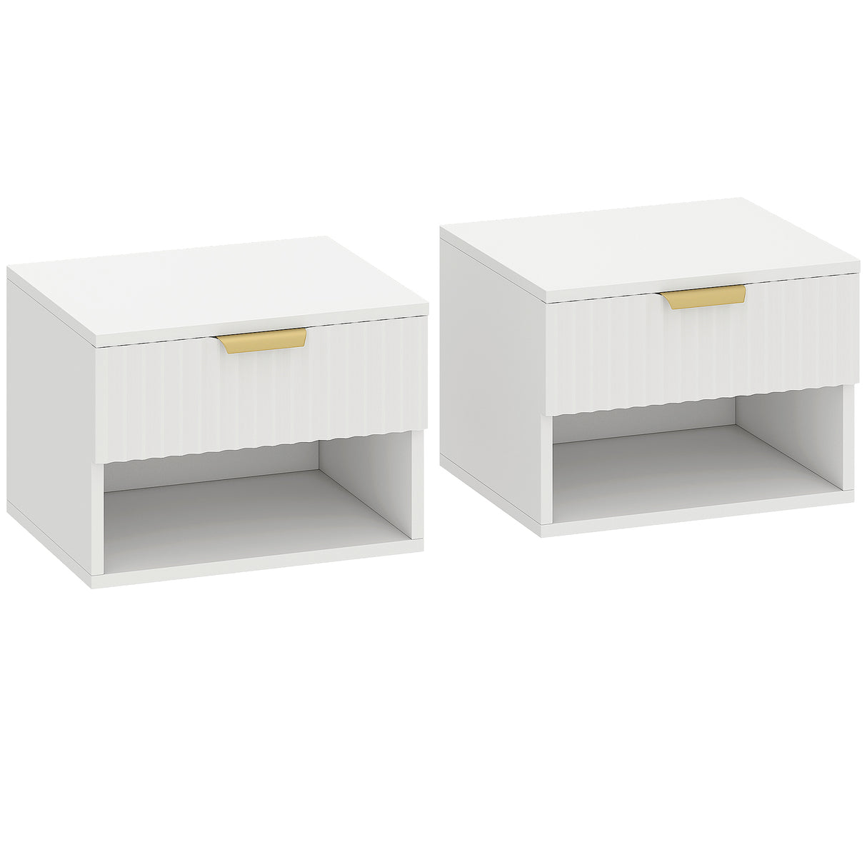 Wooden Bedside Cabinet 40cm Wide Wall Mounted With 1 Drawer And Open Shelf in Set Of 2 - Velmora