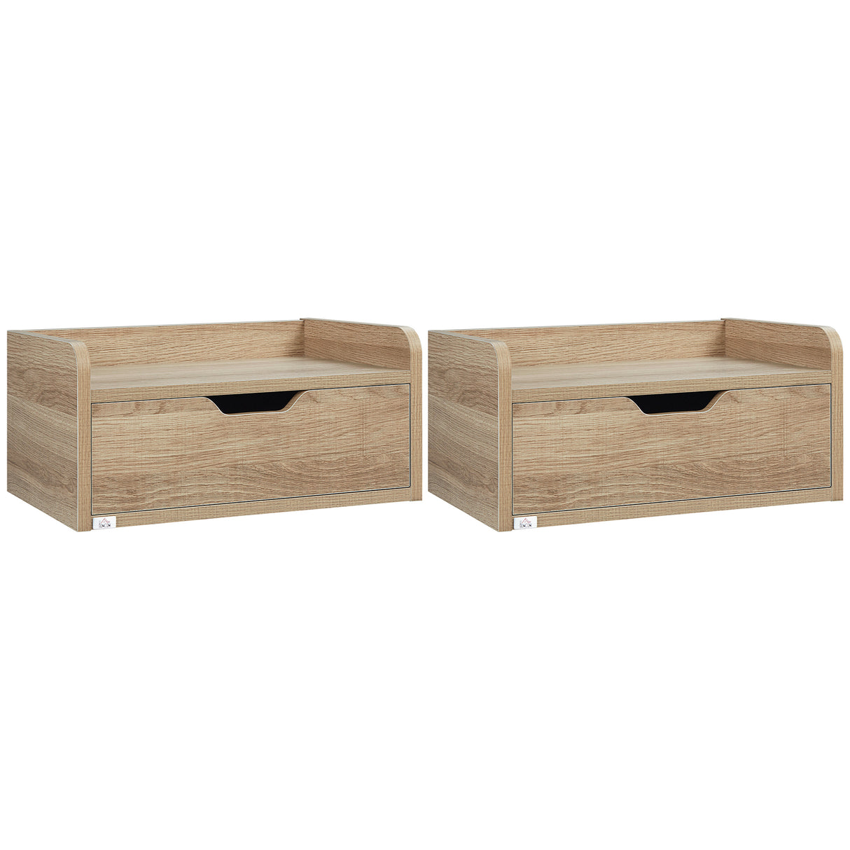 Wooden Bedside Cabinet 40cm Wide Wall Mounted With 1 Drawer in Set Of 2 - Velmora