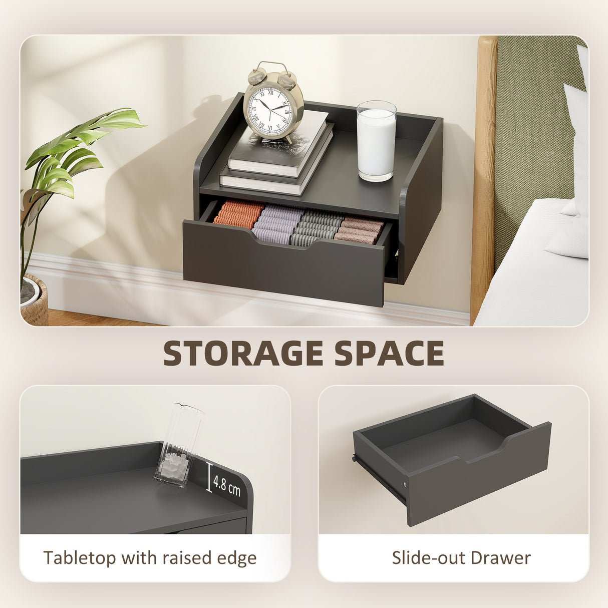 Wooden Bedside Cabinet 40cm Wide Wall Mounted With 1 Drawer in Set Of 2 - Velmora