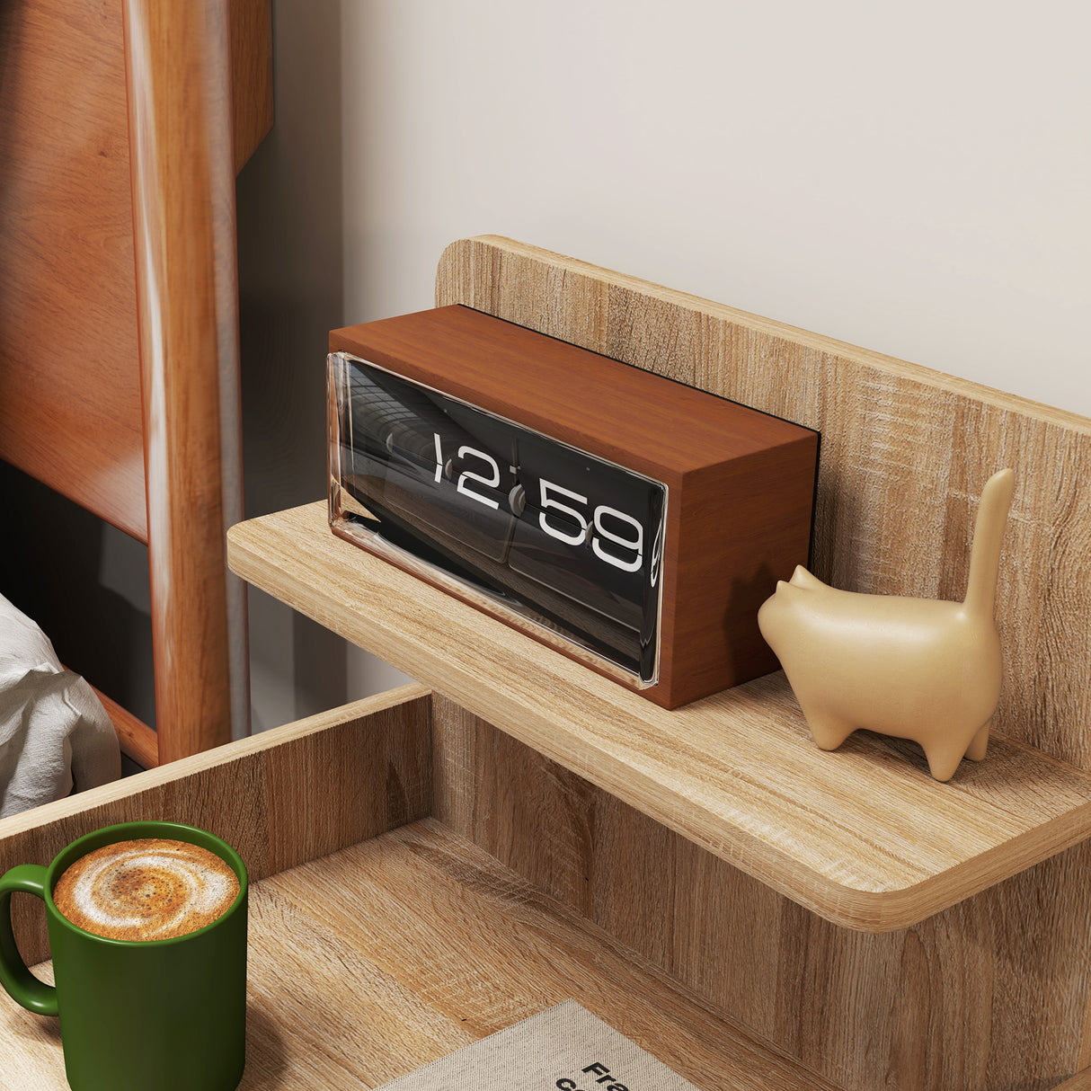 Wooden Bedside Cabinet 40cm Wide With 1 Drawer And 3 Shelves - Velmora