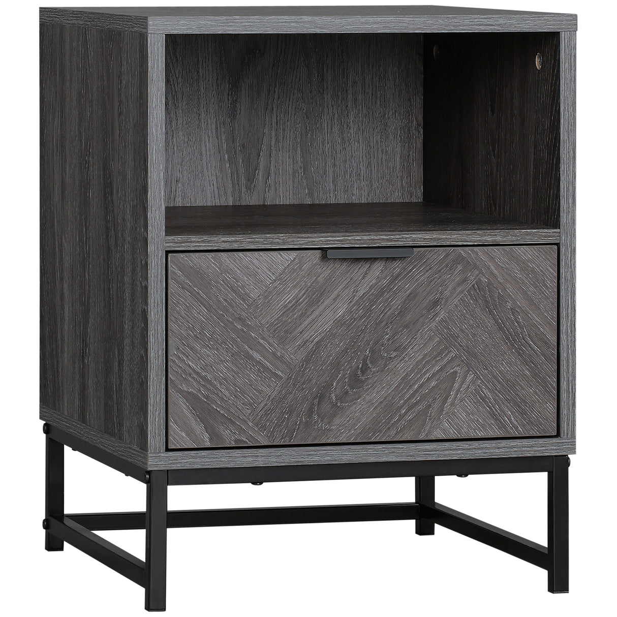 Wooden Bedside Cabinet 40cm Wide With 1 Drawer And Steel Frame - Velmora