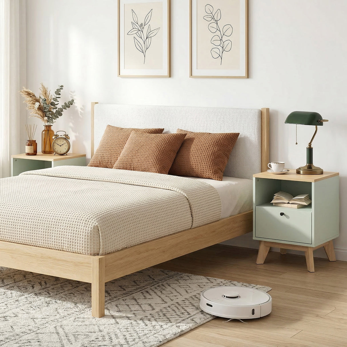 Wooden Bedside Cabinet 40cm Wide With 1 Drawer in Set Of 2 - Velmora