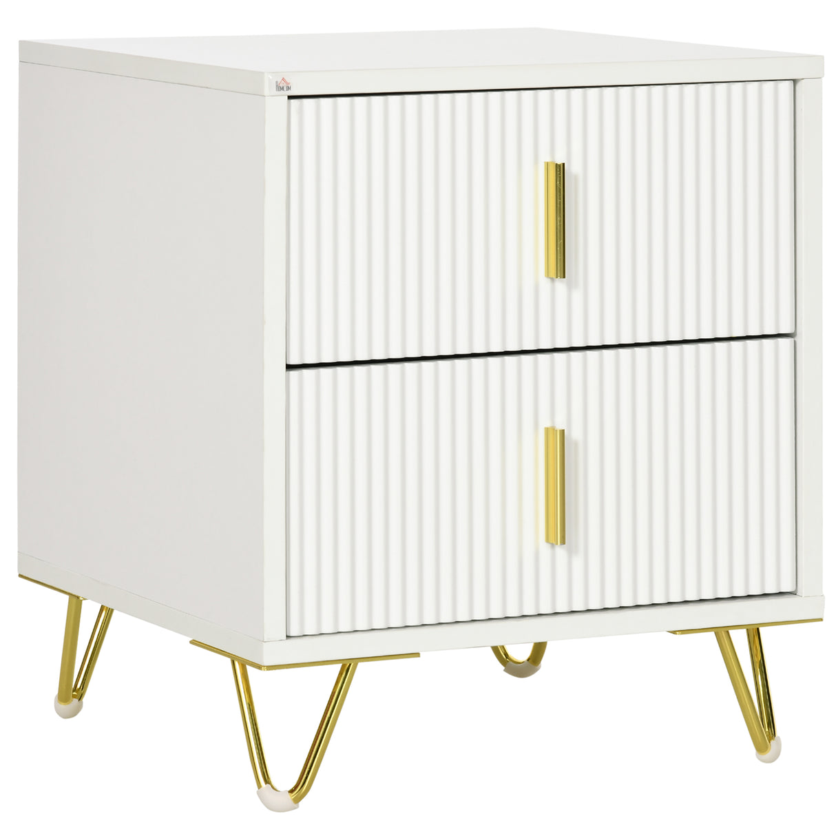 Wooden Bedside Cabinet 40cm Wide With 2 Drawers And Gold Handles - Velmora