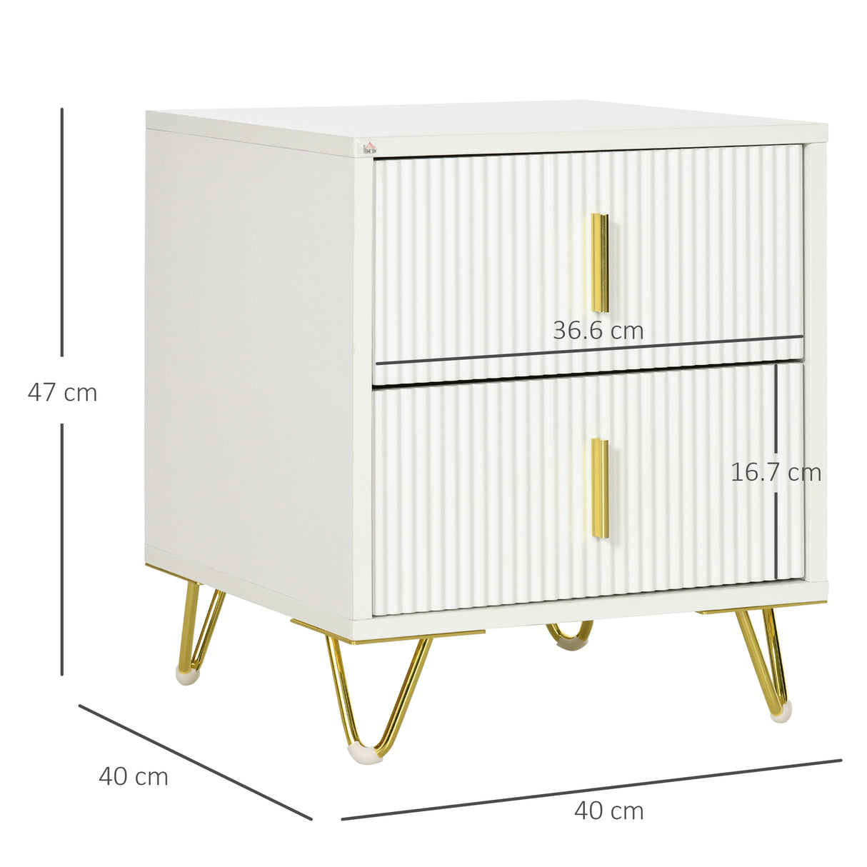 Wooden Bedside Cabinet 40cm Wide With 2 Drawers And Gold Handles - Velmora