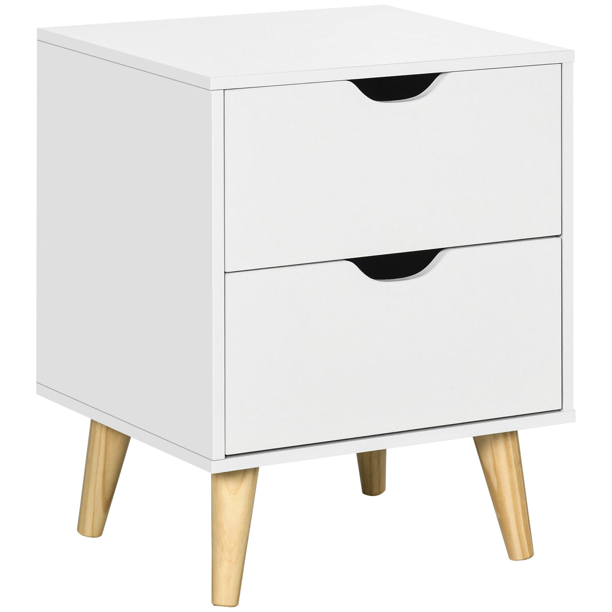 Wooden Bedside Cabinet 40cm Wide With 2 Drawers And Oak Legs - Velmora