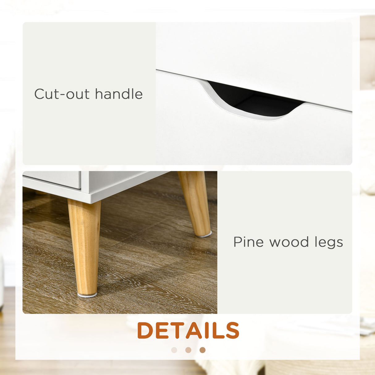 Wooden Bedside Cabinet 40cm Wide With 2 Drawers And Oak Legs - Velmora