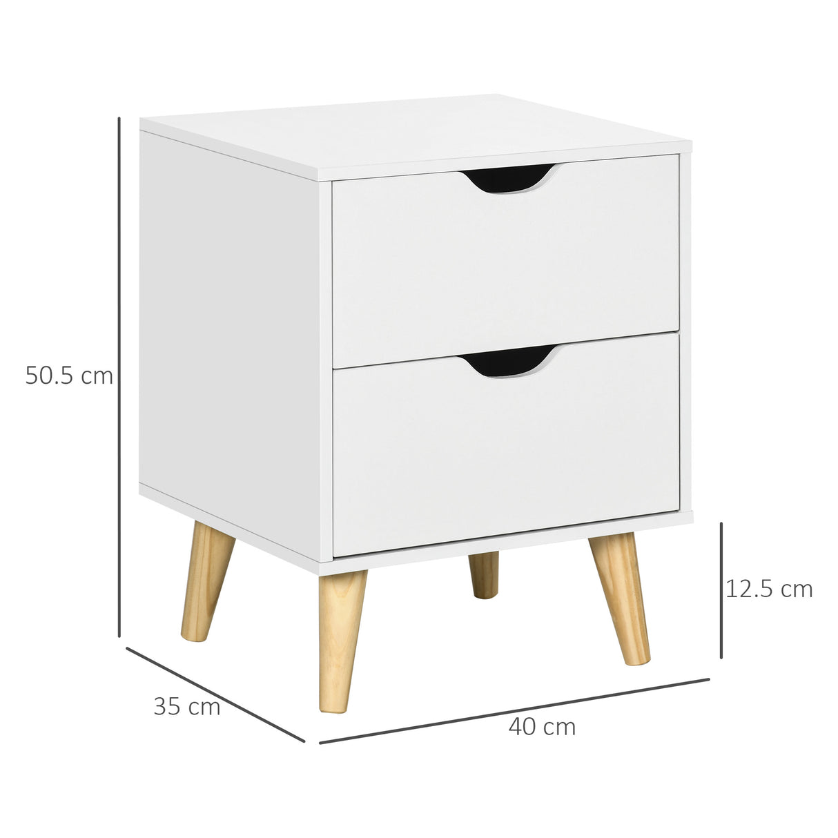Wooden Bedside Cabinet 40cm Wide With 2 Drawers And Oak Legs - Velmora