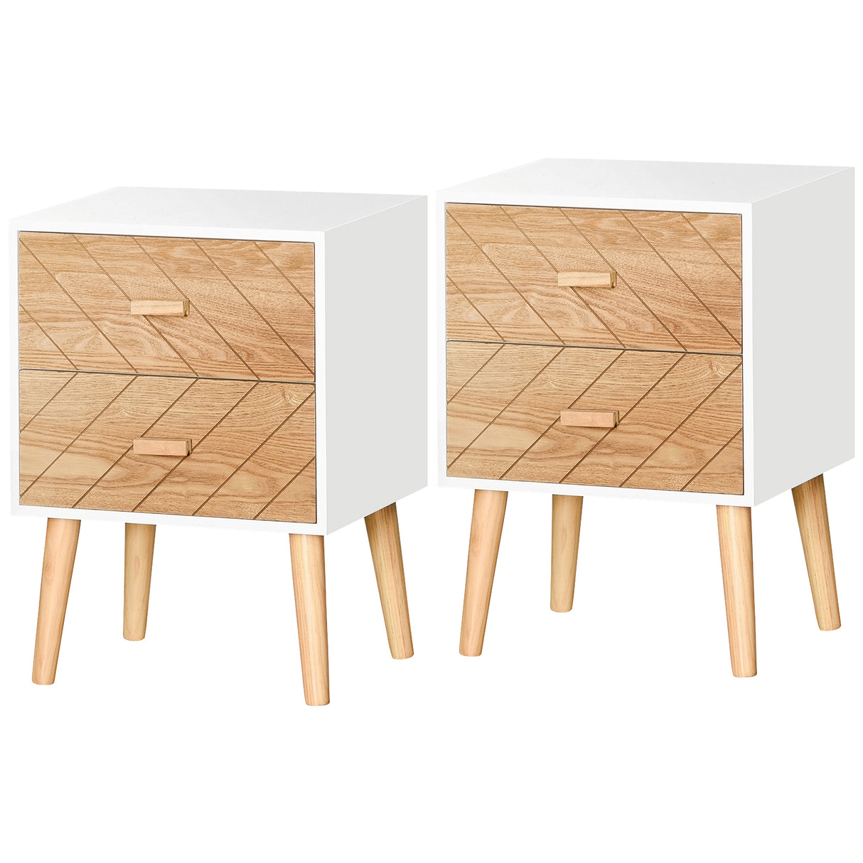 Wooden Bedside Cabinet 40cm Wide With 2 Drawers And Pine Legs in Set Of 2 - Velmora