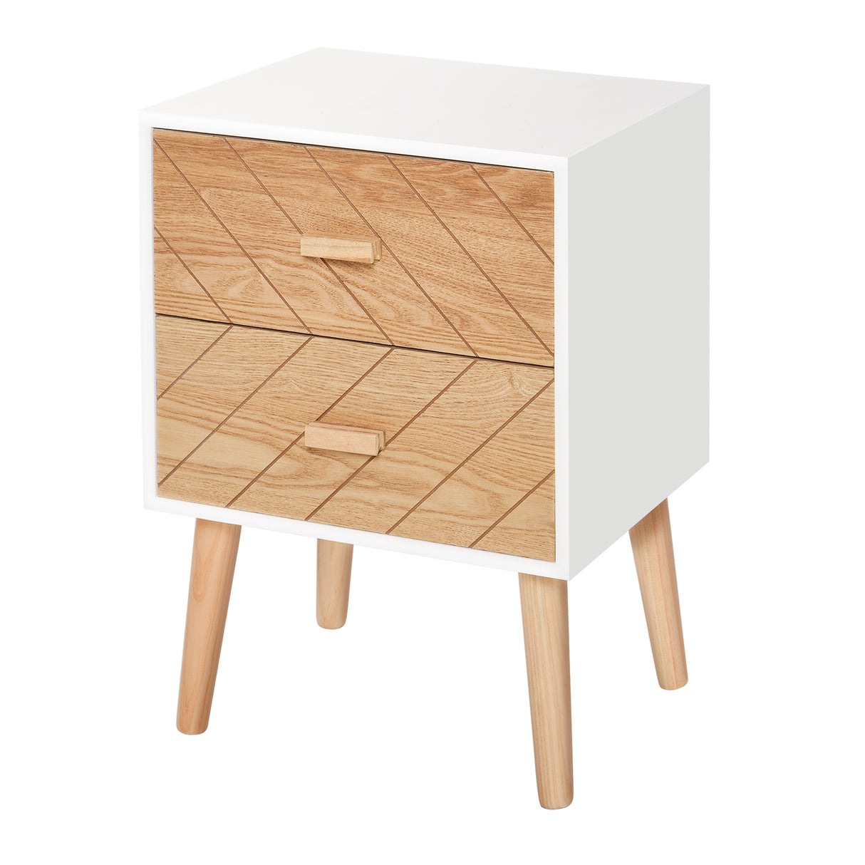 Wooden Bedside Cabinet 40cm Wide With 2 Drawers And Pine Legs - Velmora