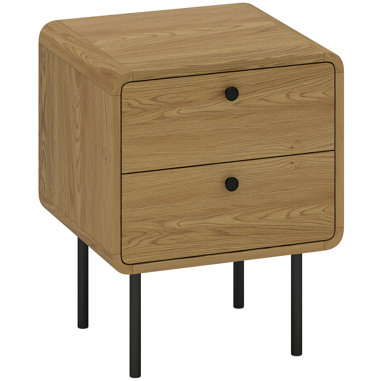 Wooden Bedside Cabinet 40cm Wide With 2 Drawers And Steel Legs - Velmora