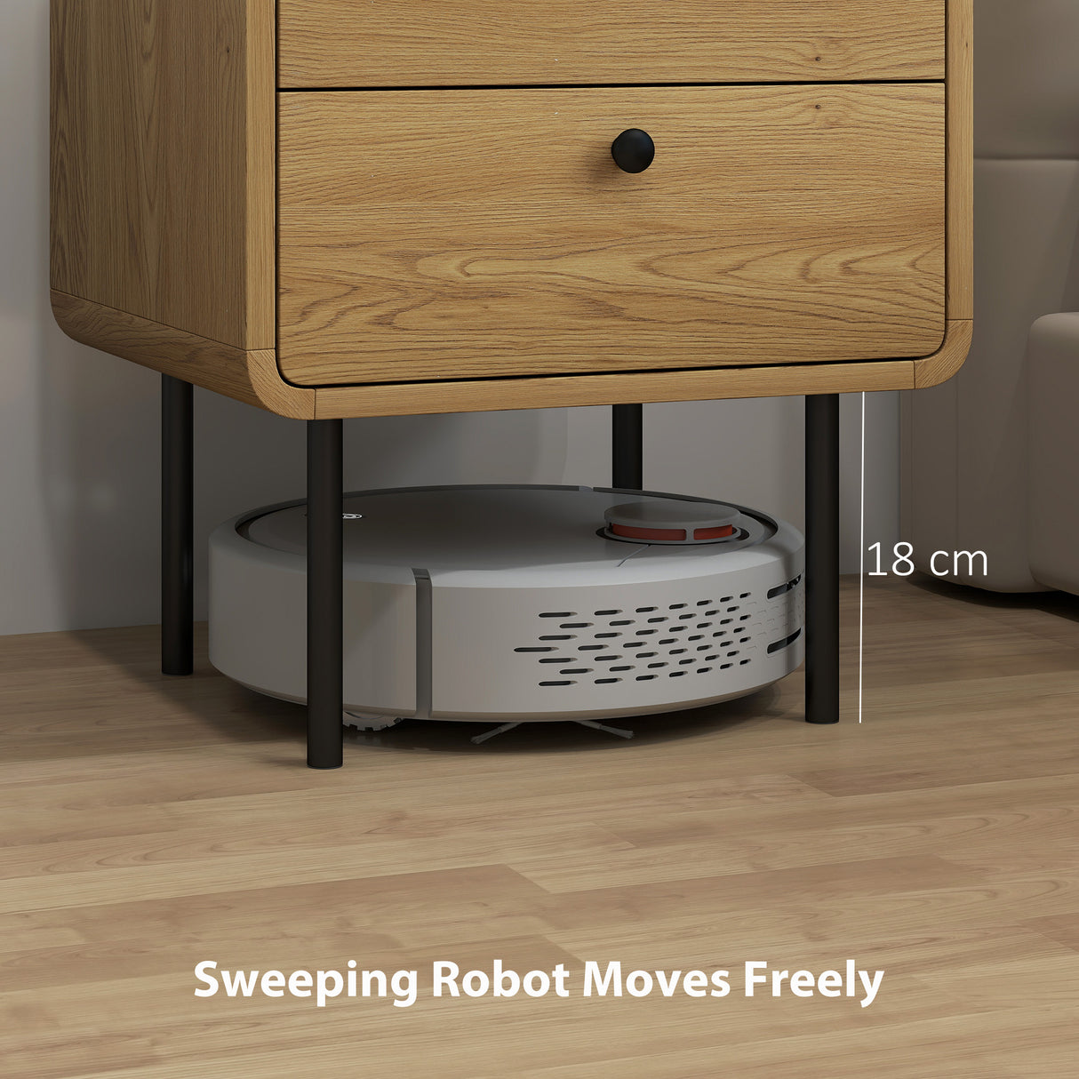 Wooden Bedside Cabinet 40cm Wide With 2 Drawers And Steel Legs - Velmora
