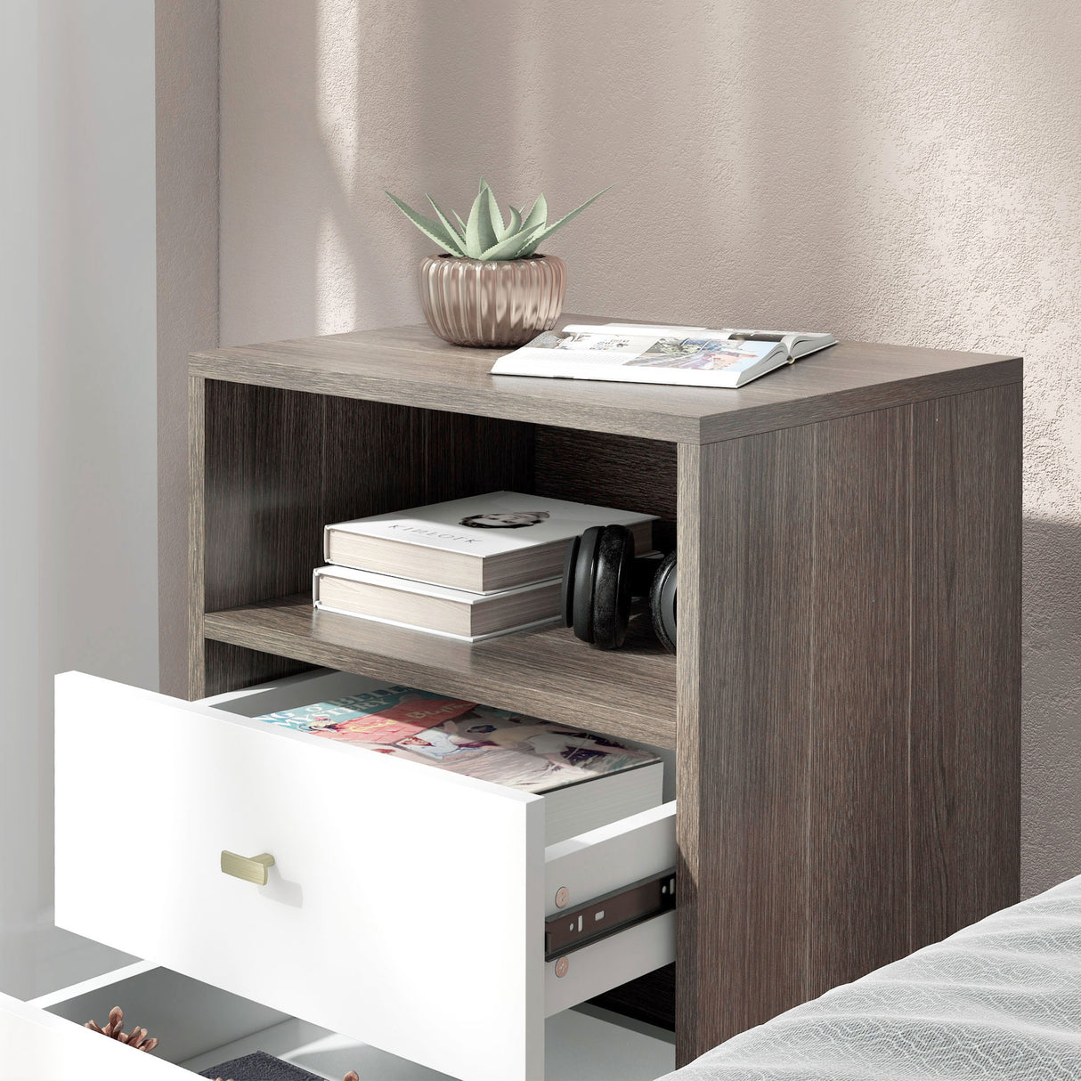 Wooden Bedside Cabinet 40cm Wide With 2 Drawers in Set Of 2 - Velmora