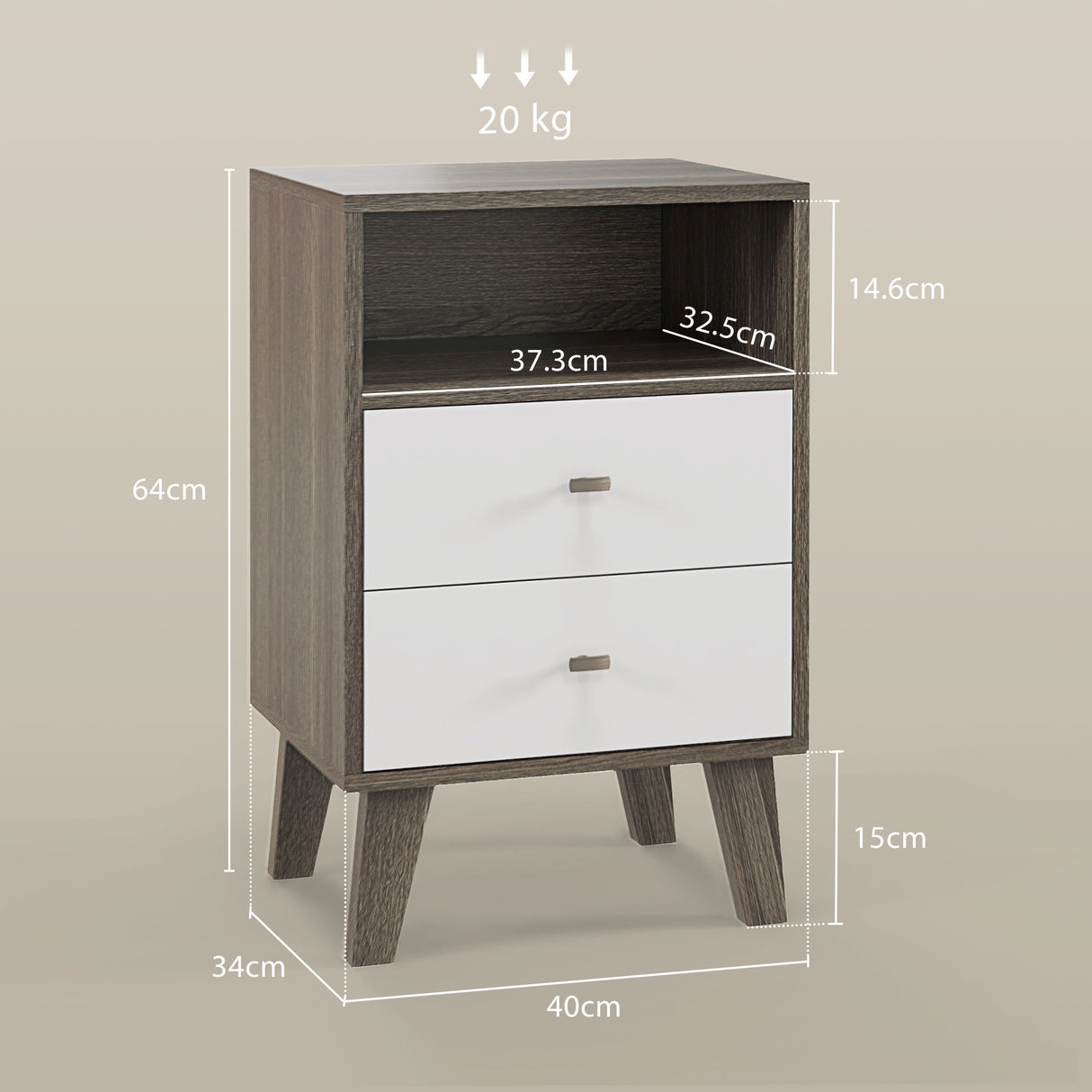 Wooden Bedside Cabinet 40cm Wide With 2 Drawers in Set Of 2 - Velmora