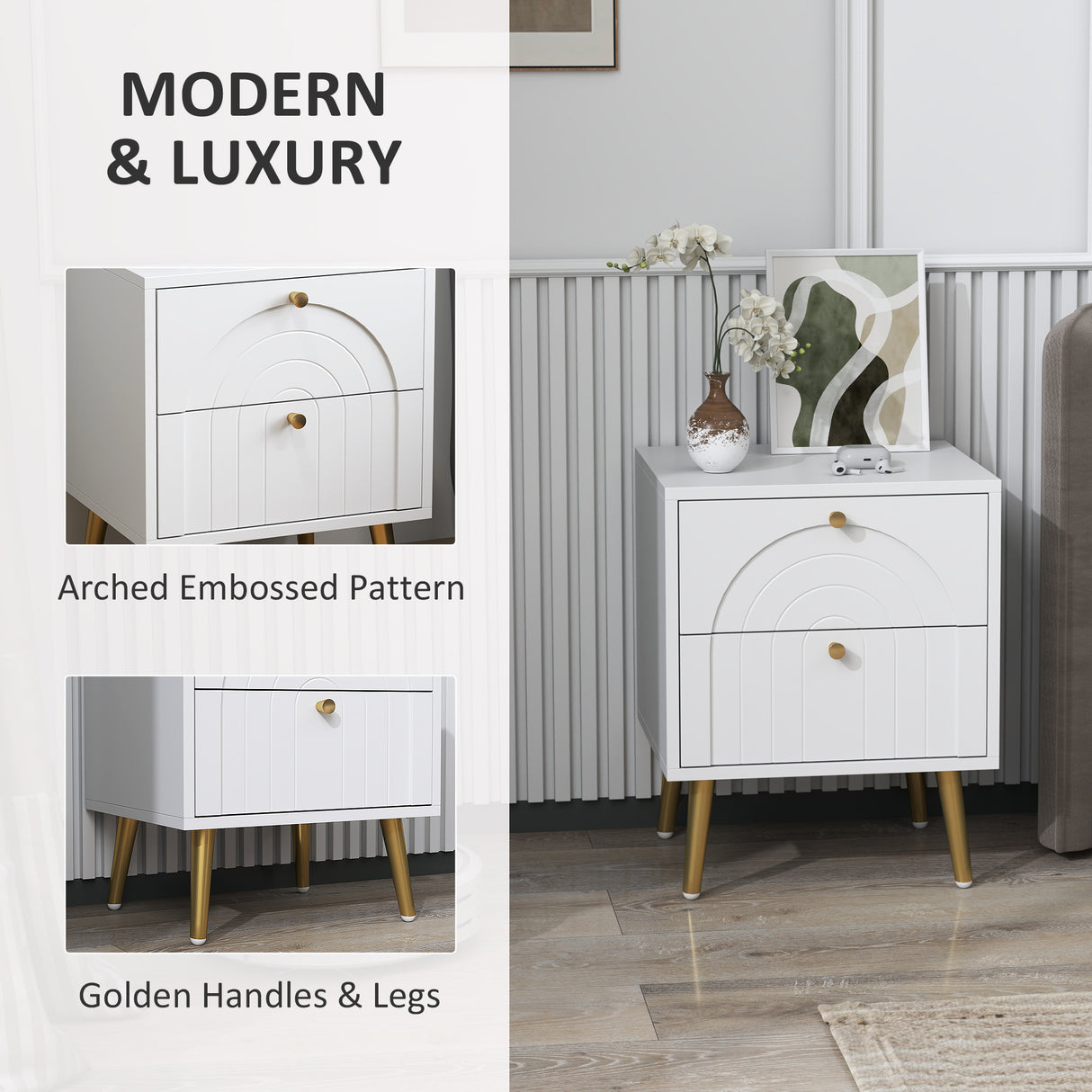Wooden Bedside Cabinet 40cm Wide With 2 Drawers - Velmora