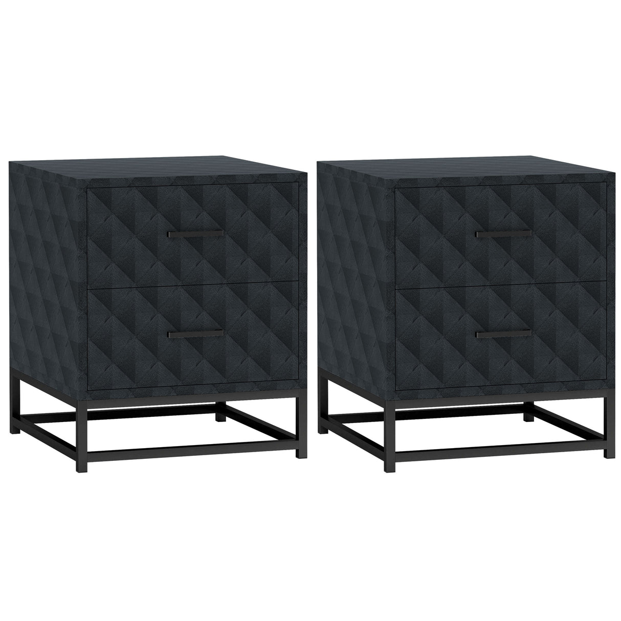 Wooden Bedside Cabinet 40cm Wide With 2 Drawers With Steel Frame - Velmora