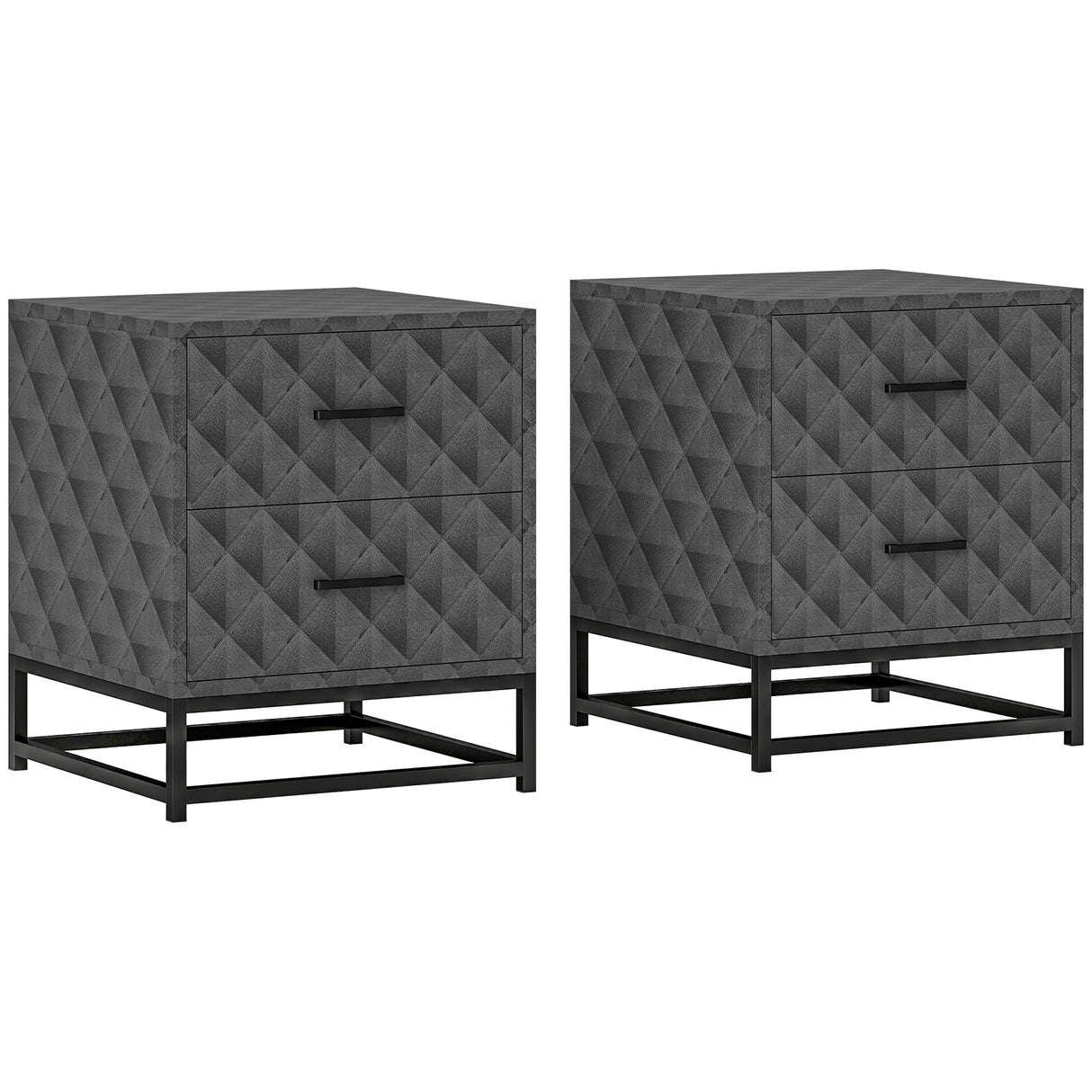 Wooden Bedside Cabinet 40cm Wide With 2 Drawers With Steel Frame - Velmora