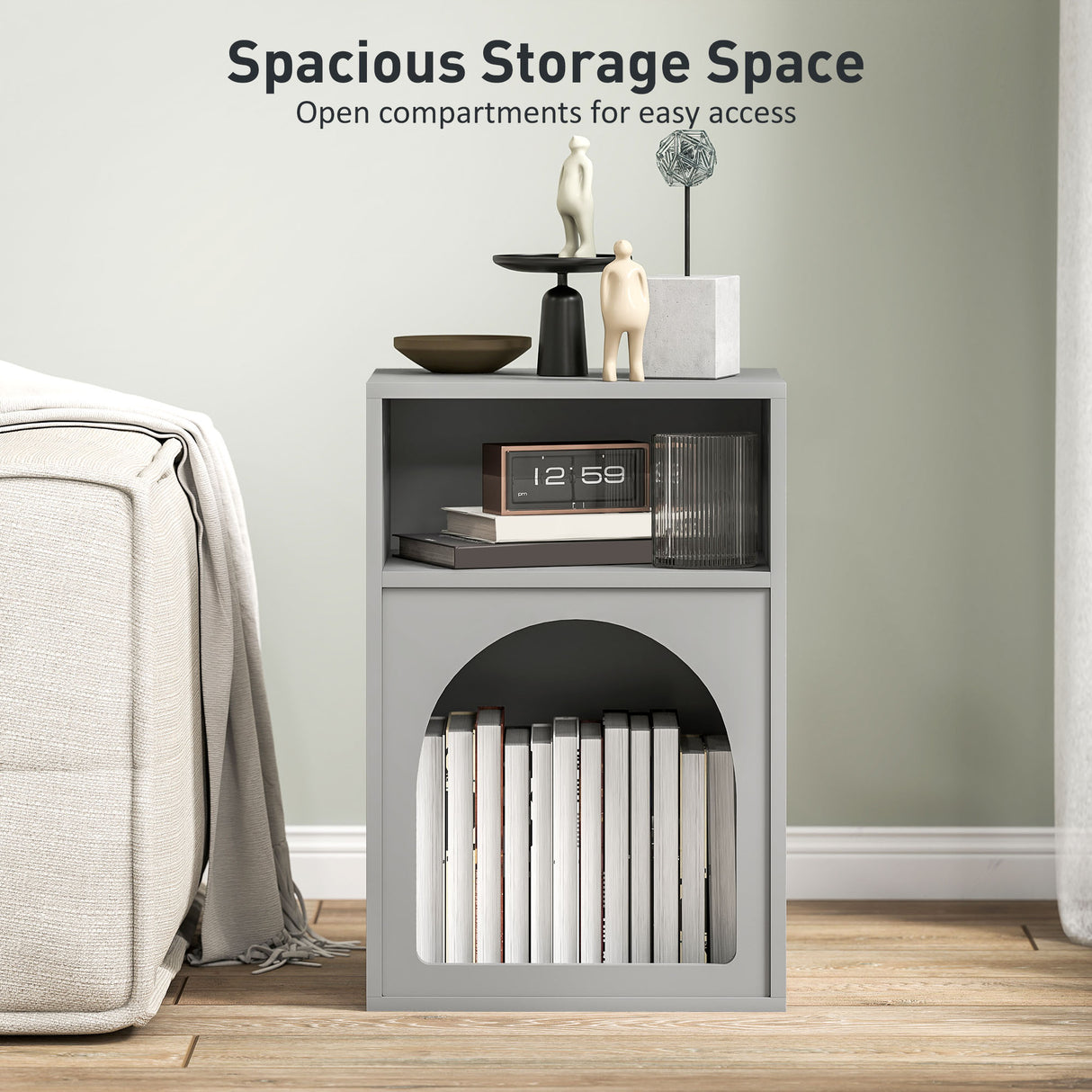 Wooden Bedside Cabinet 40cm Wide With 2 Open Compartments - Velmora