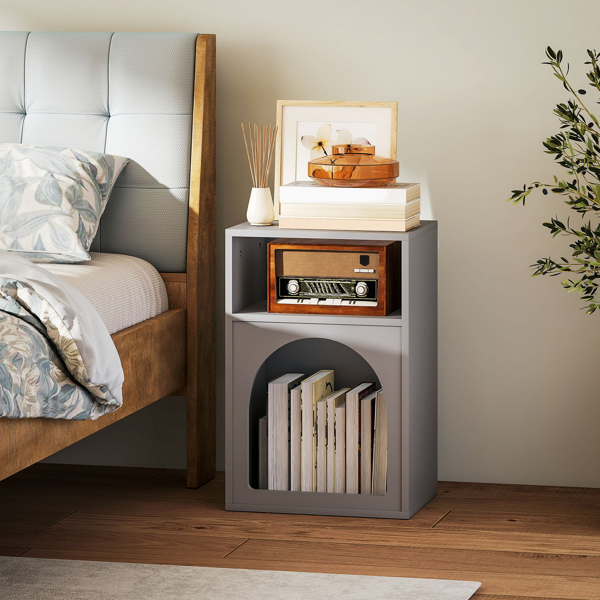 Wooden Bedside Cabinet 40cm Wide With 2 Open Compartments - Velmora