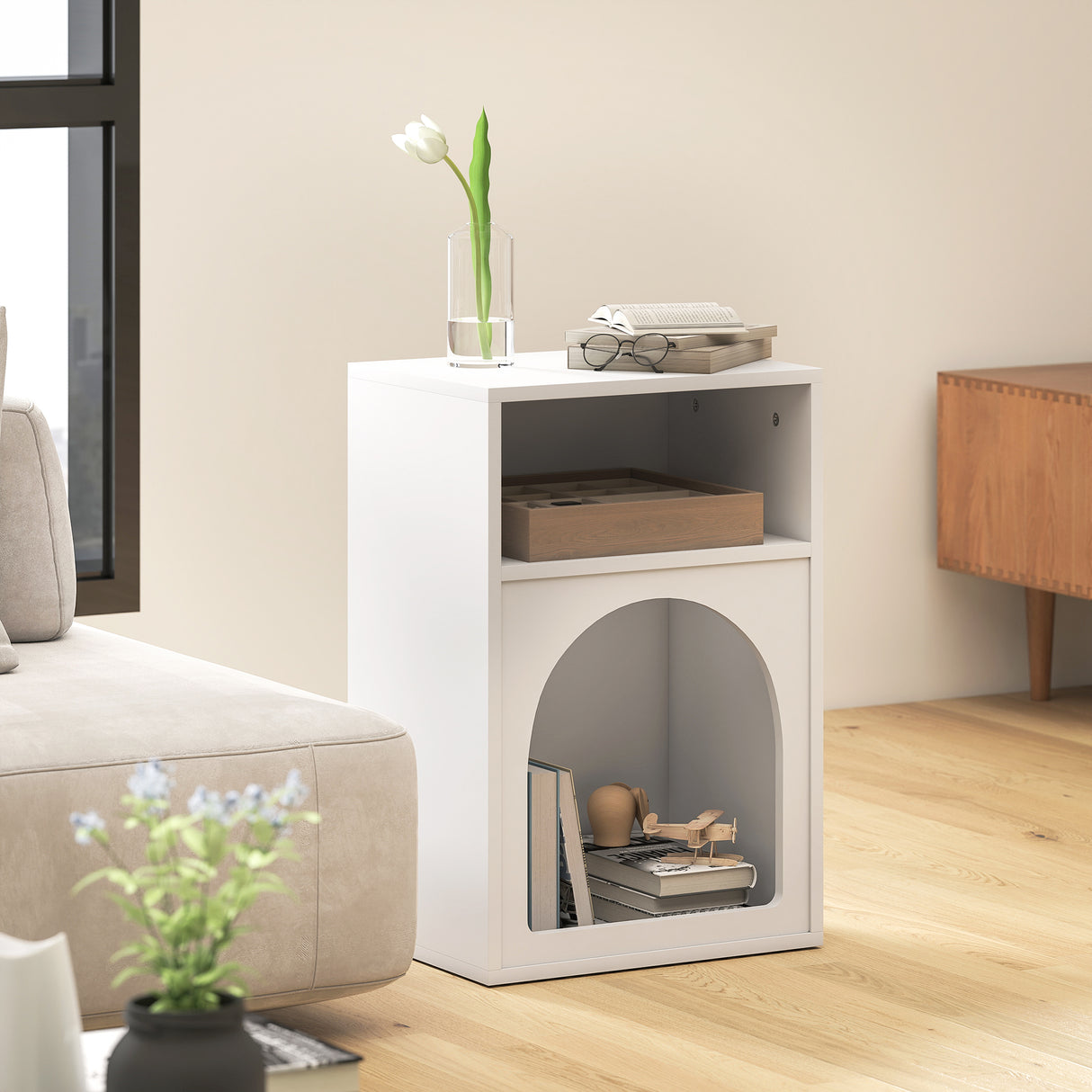 Wooden Bedside Cabinet 40cm Wide With 2 Open Compartments - Velmora