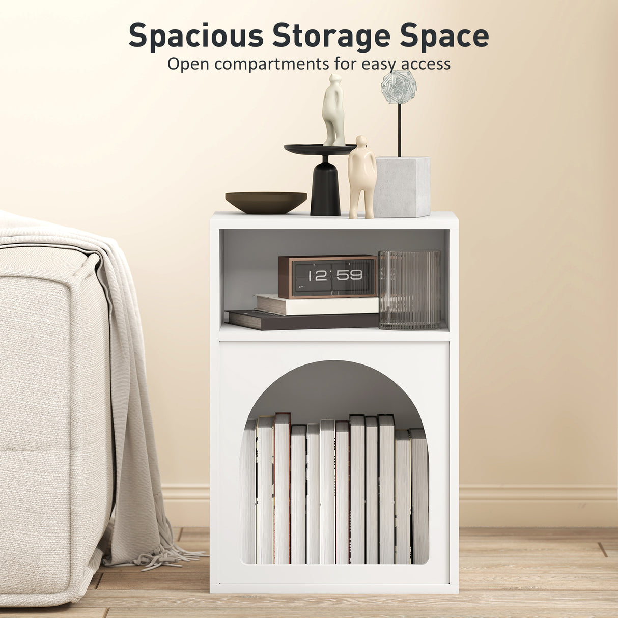 Wooden Bedside Cabinet 40cm Wide With 2 Open Compartments - Velmora
