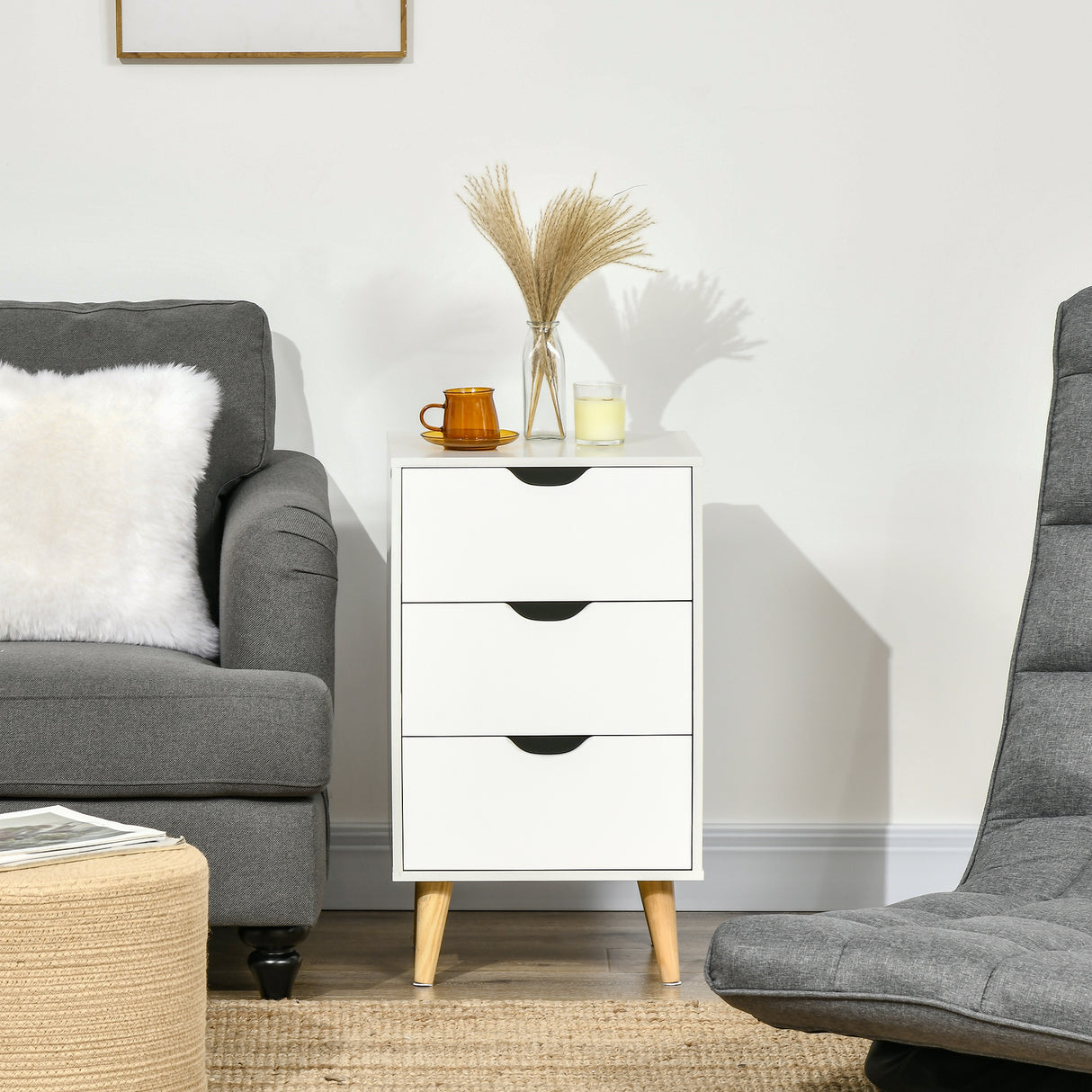 Wooden Bedside Cabinet 40cm Wide With 3 Drawers And Oak Legs - Velmora