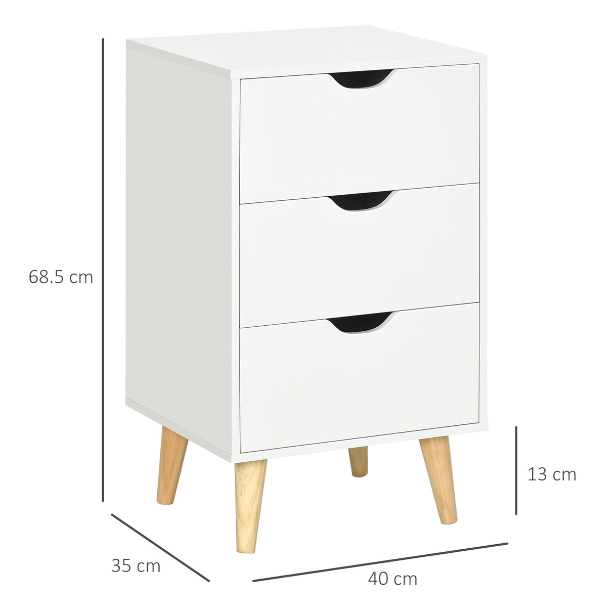 Wooden Bedside Cabinet 40cm Wide With 3 Drawers And Oak Legs - Velmora