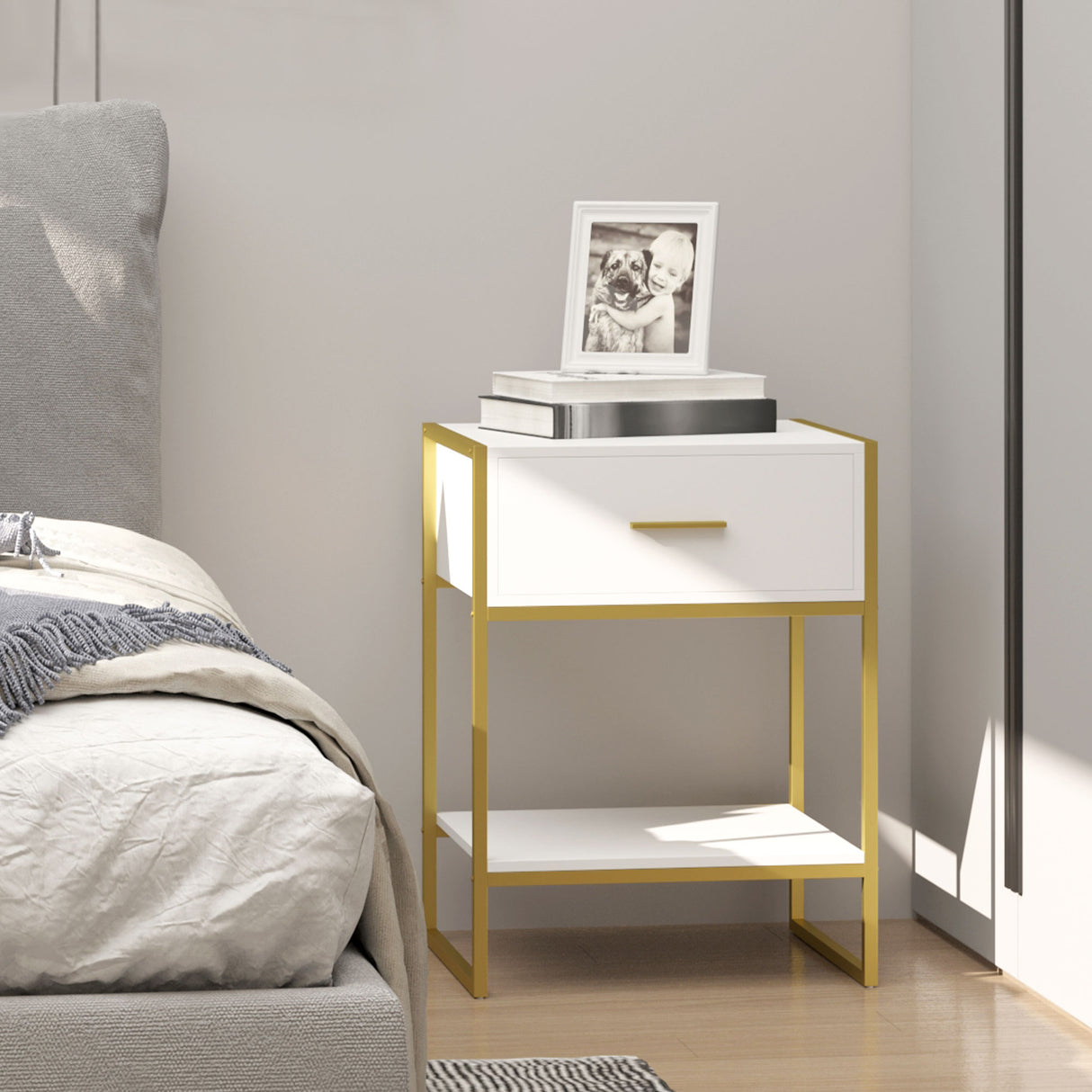 Wooden Bedside Cabinet 45cm Wide With 1 Drawer And Shelf - Velmora