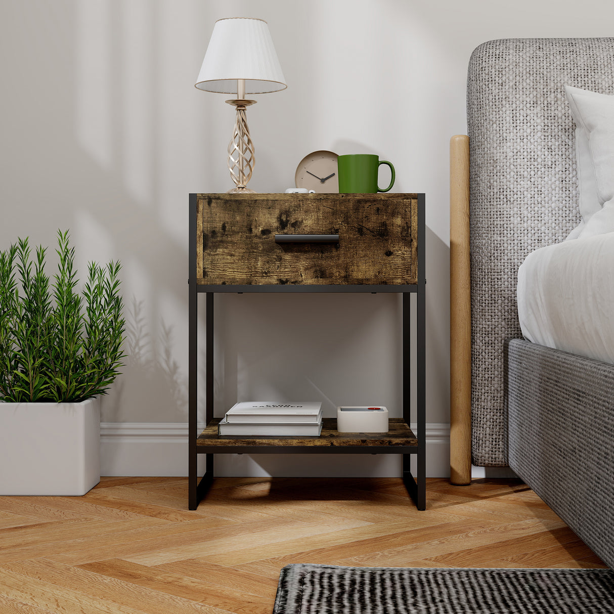 Wooden Bedside Cabinet 45cm Wide With 1 Drawer And Shelf - Velmora