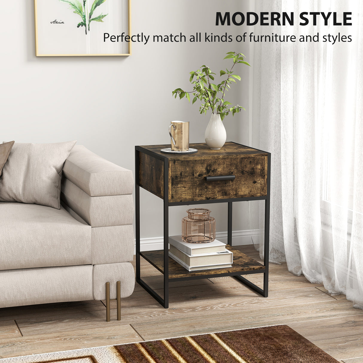 Wooden Bedside Cabinet 45cm Wide With 1 Drawer And Shelf - Velmora