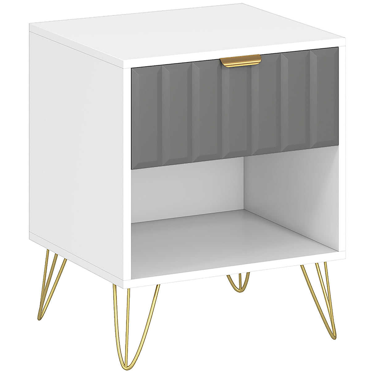 Wooden Bedside Cabinet 45cm Wide With 1 Drawer And Steel Legs - Velmora