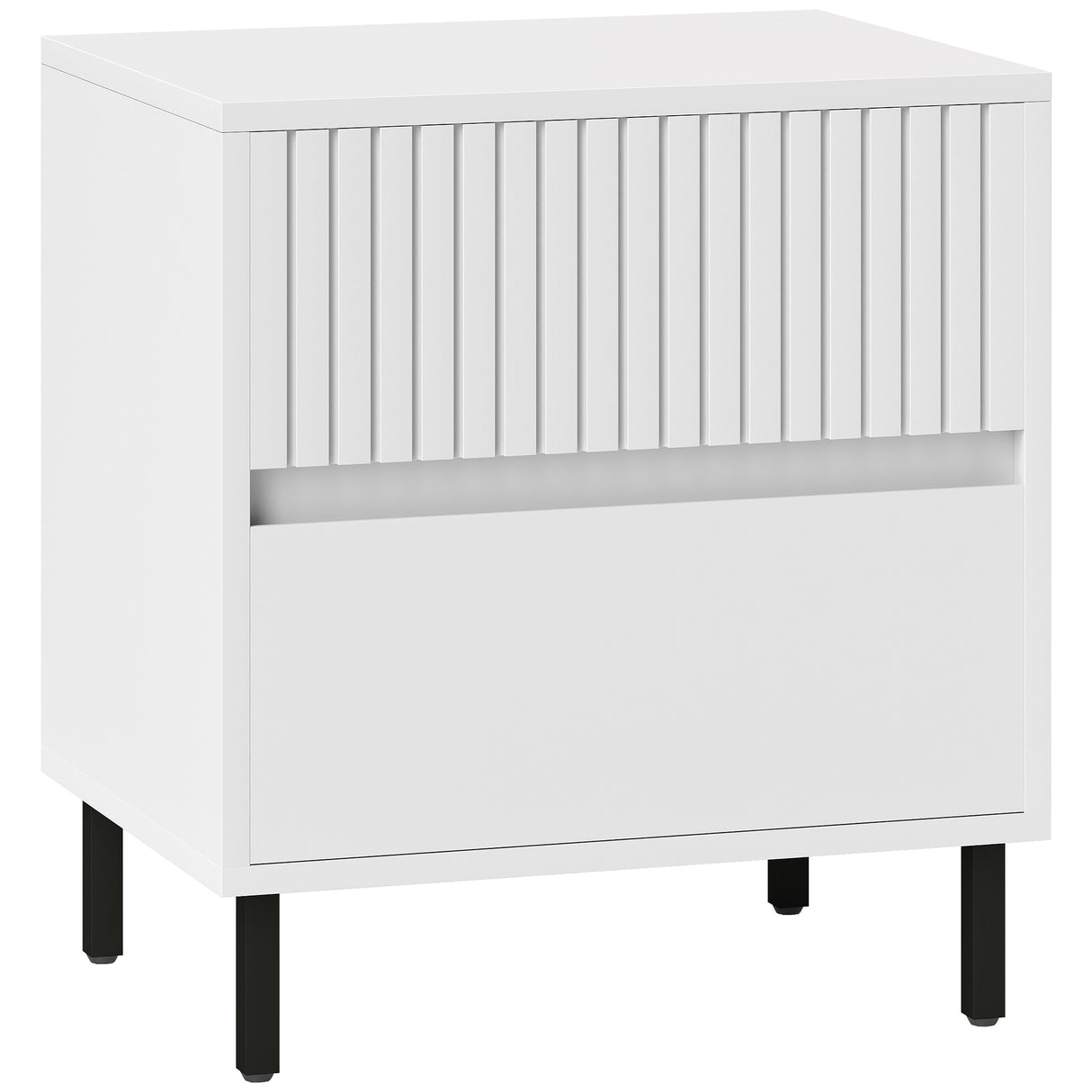Wooden Bedside Cabinet 45cm Wide With 2 Drawers And Black Legs - Velmora