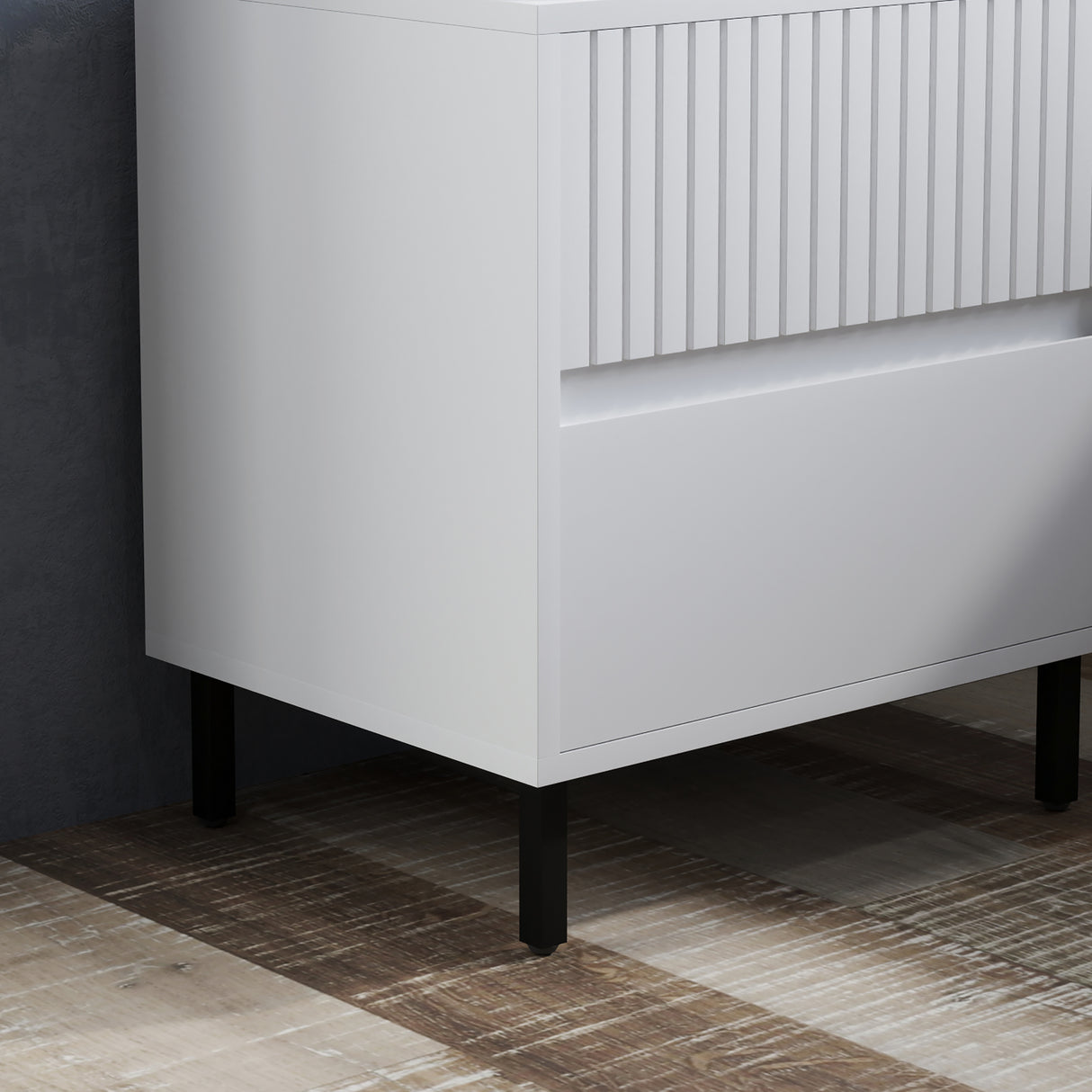 Wooden Bedside Cabinet 45cm Wide With 2 Drawers And Black Legs - Velmora
