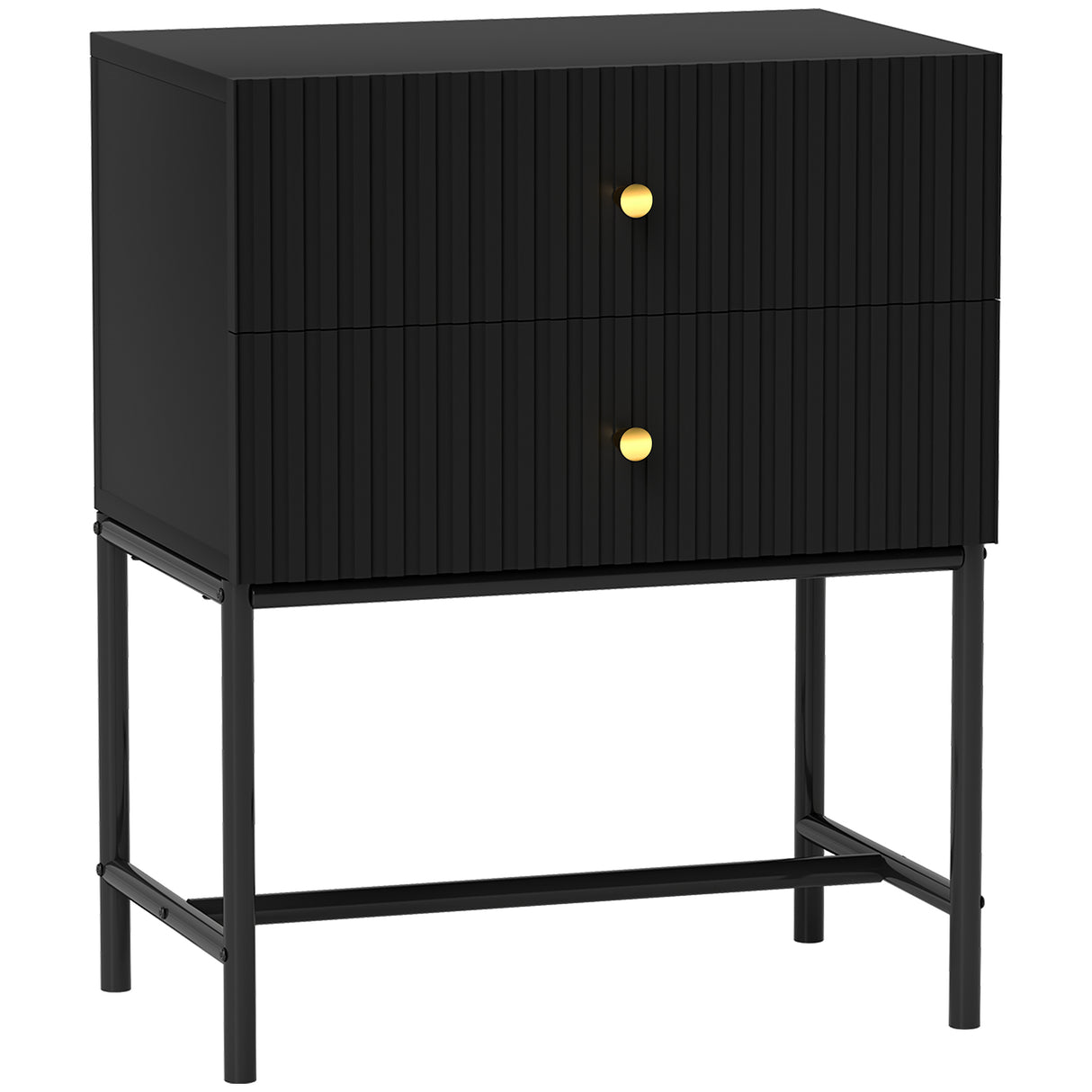Wooden Bedside Cabinet 48cm Wide With 2 Drawers And Gold Metal Frame - Velmora