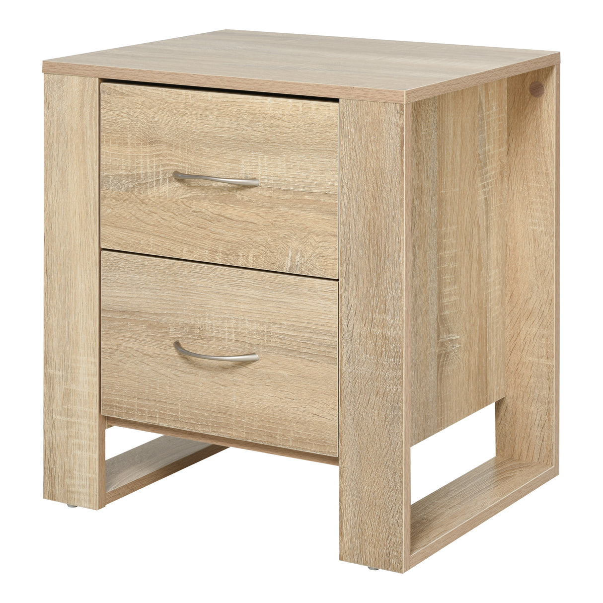 Wooden Bedside Cabinet 48cm Wide With 2 Drawers And Silver Handle - Velmora