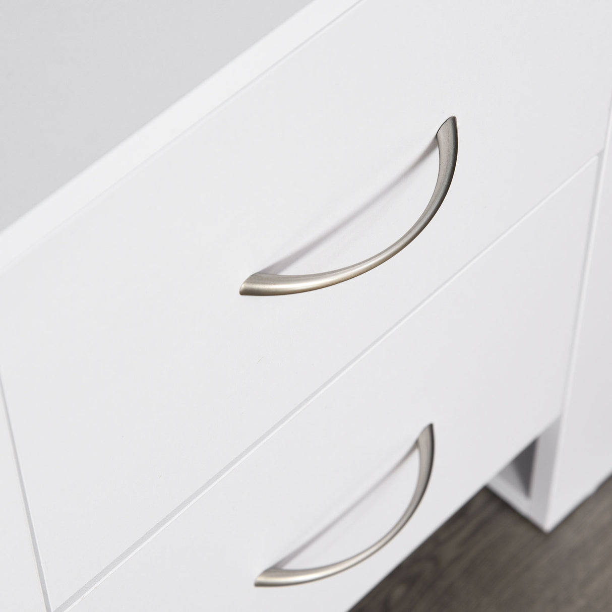 Wooden Bedside Cabinet 48cm Wide With 2 Drawers And Silver Handle - Velmora
