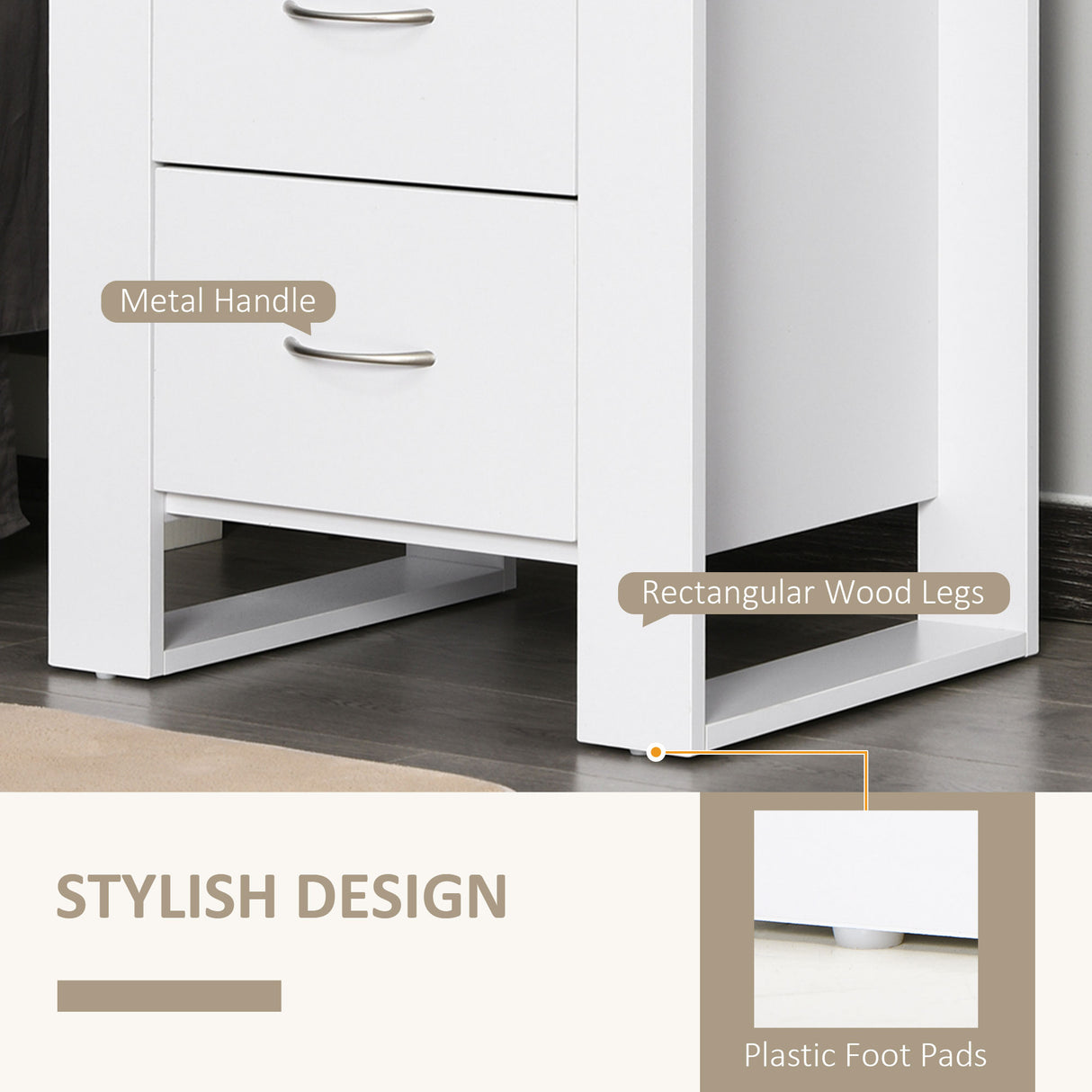 Wooden Bedside Cabinet 48cm Wide With 2 Drawers in Set Of 2 - Velmora