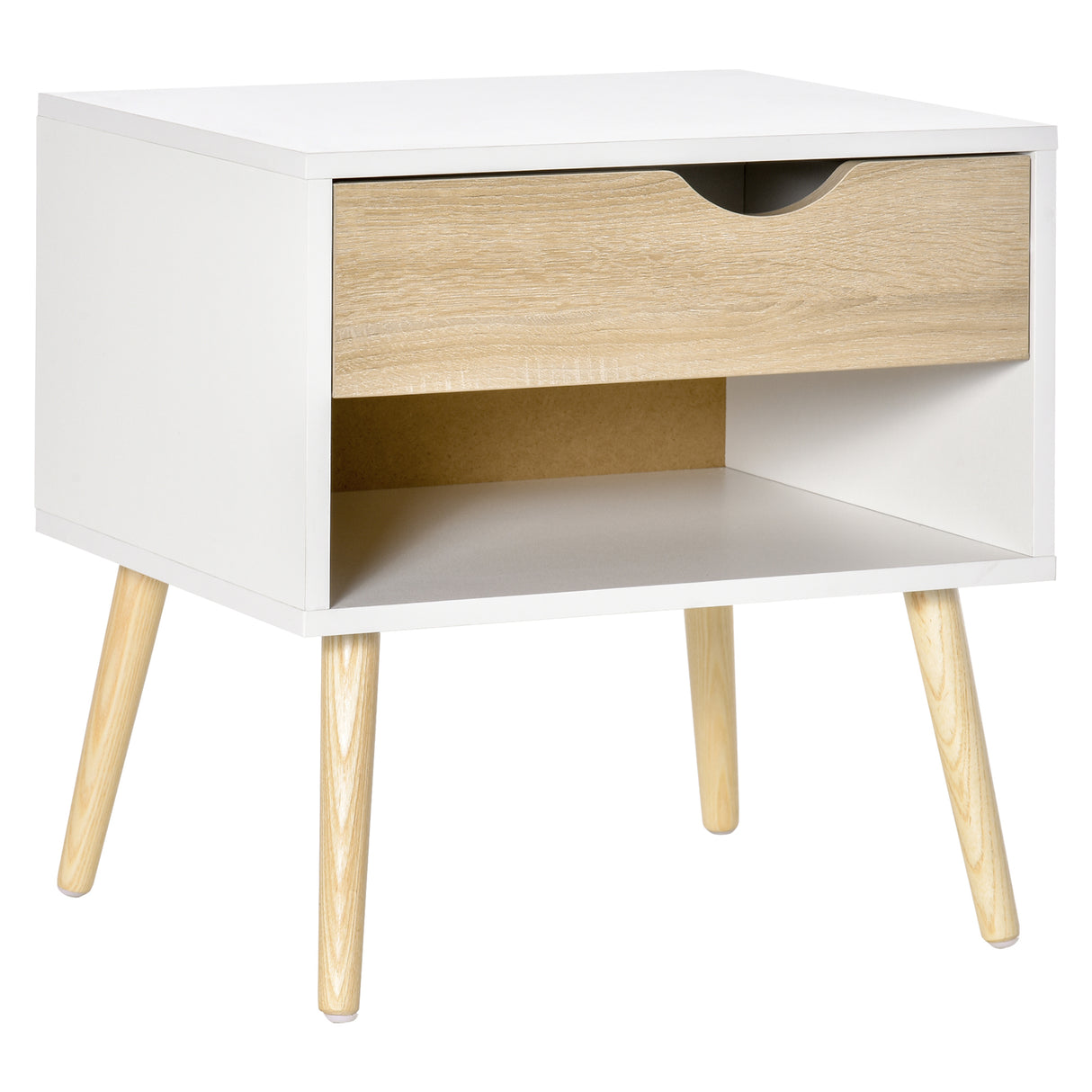 Wooden Bedside Cabinet 50cm Wide With 1 Drawer And Oak Legs - Velmora