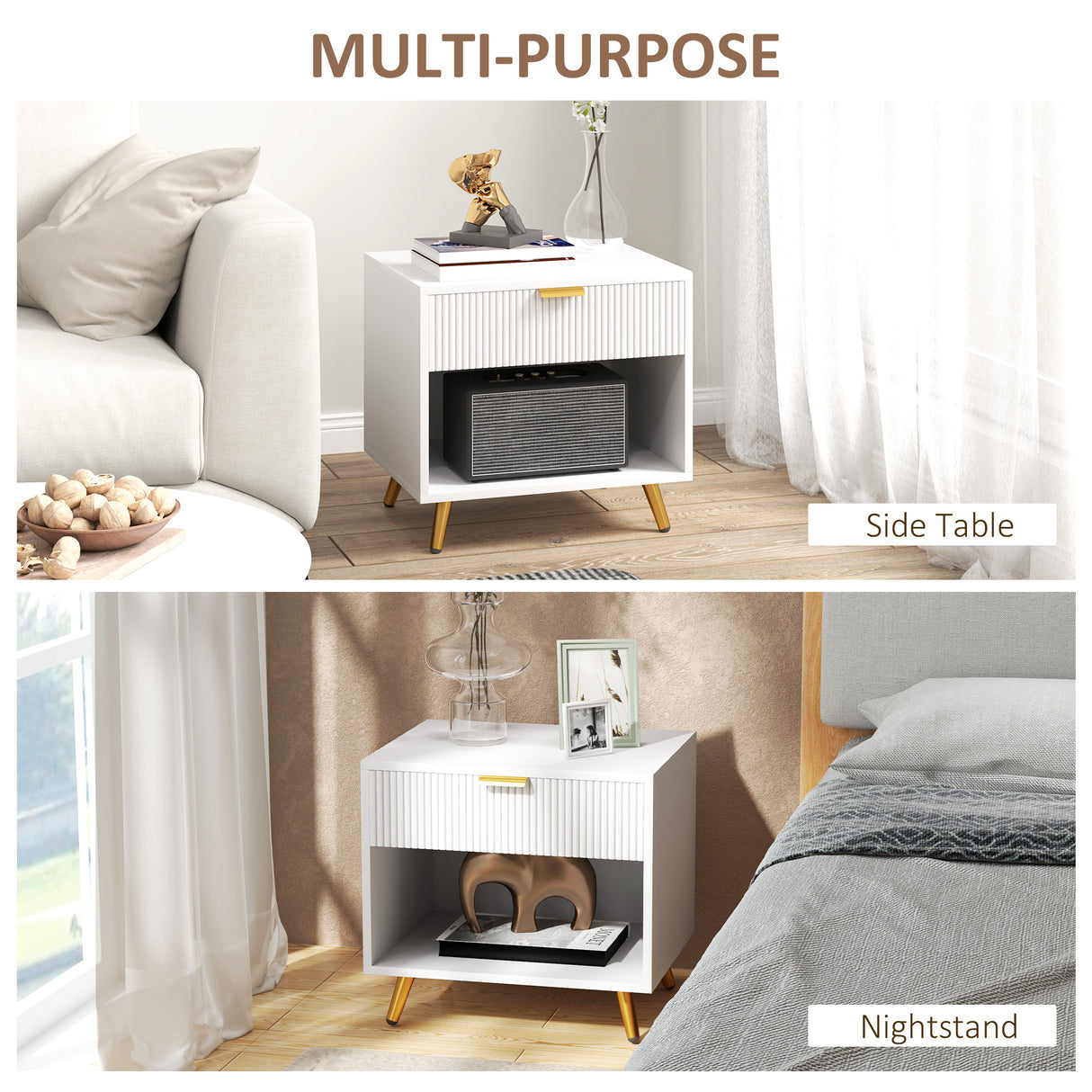Wooden Bedside Cabinet 50cm Wide With 1 Drawer - Velmora