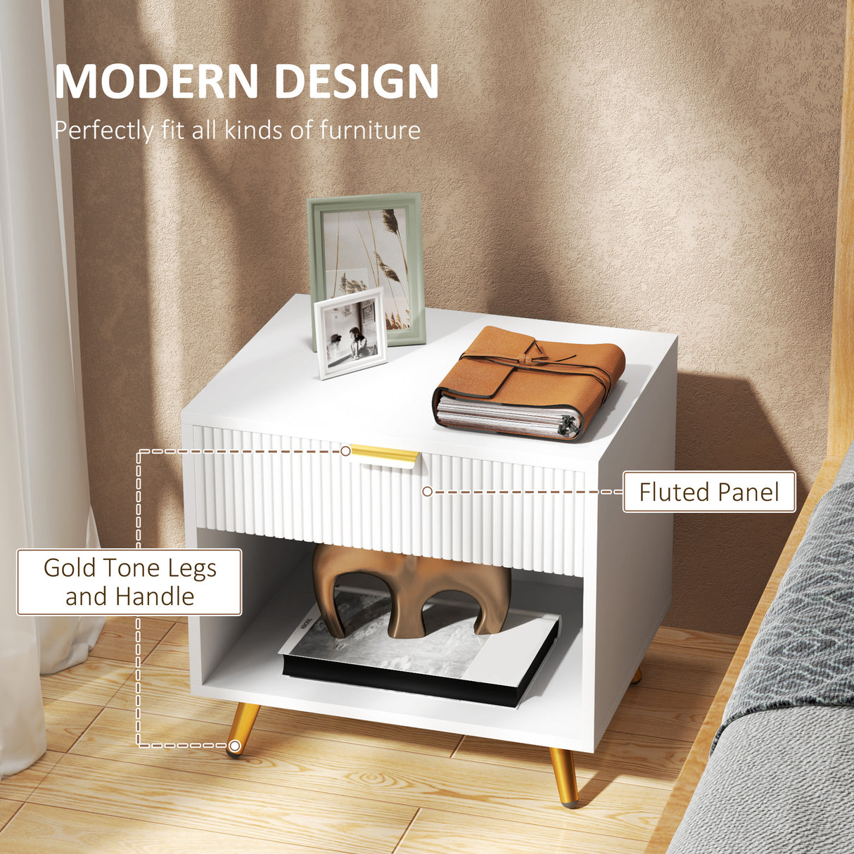 Wooden Bedside Cabinet 50cm Wide With 1 Drawer - Velmora