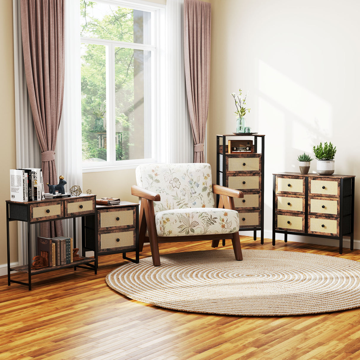 Wooden Bedside Cabinet 50cm Wide With 2 Drawers And Steel Frame - Velmora