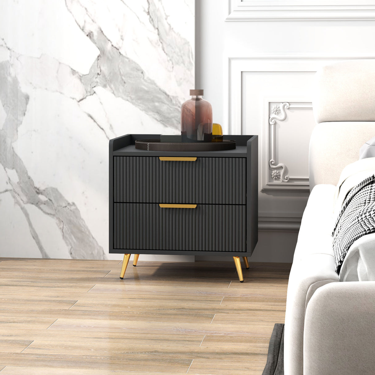 Wooden Bedside Cabinet 50cm Wide With 2 Drawers - Velmora