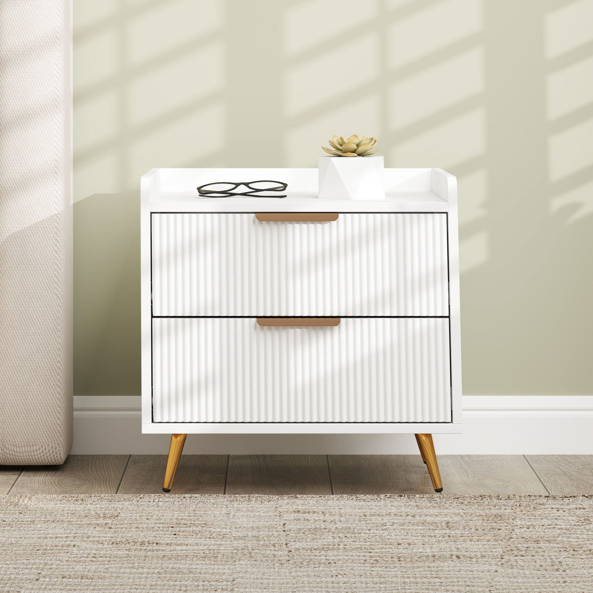 Wooden Bedside Cabinet 50cm Wide With 2 Drawers - Velmora