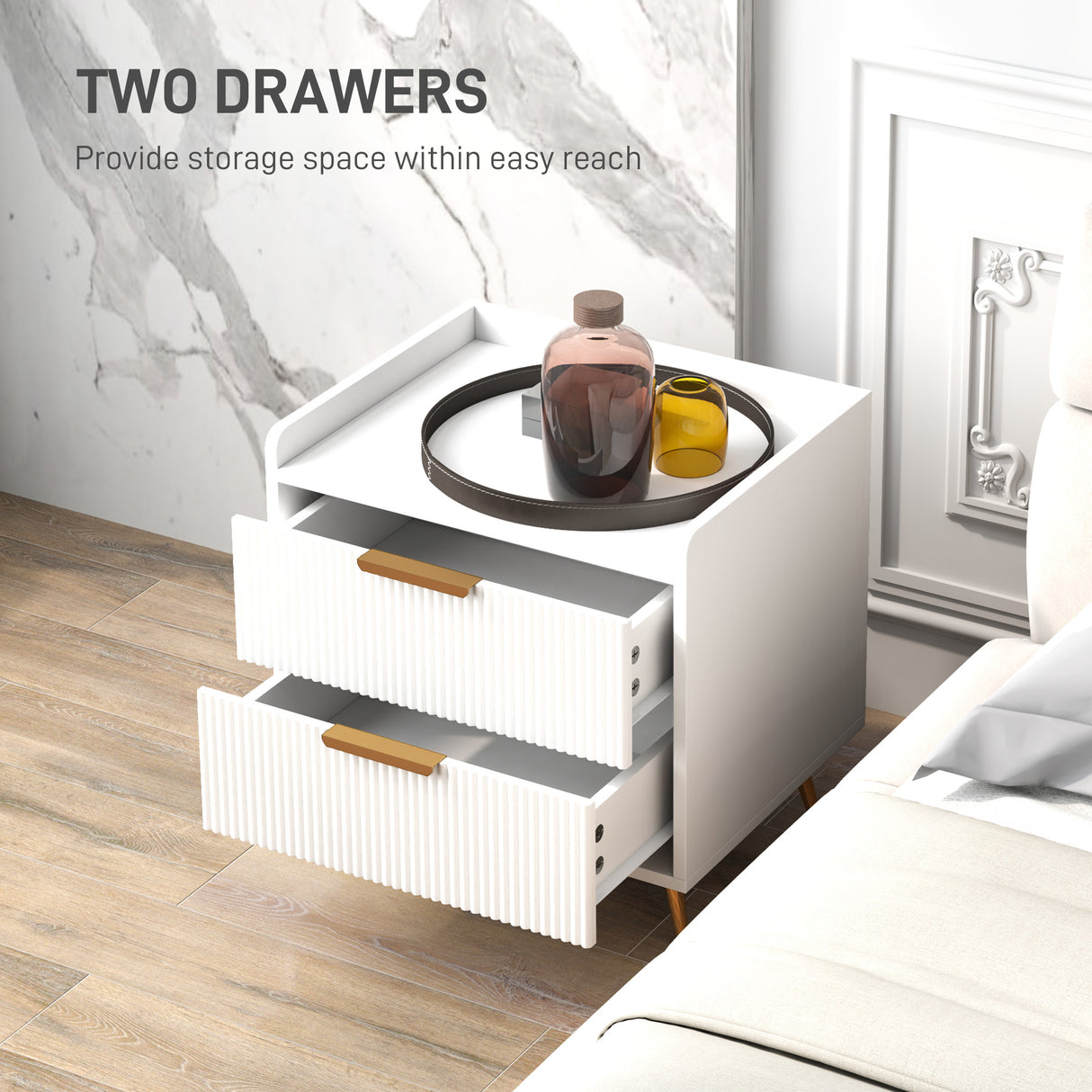 Wooden Bedside Cabinet 50cm Wide With 2 Drawers - Velmora